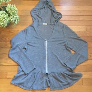 Light Zip Up Cardigan with Frill Bottom NWOT